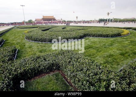 A new green belt is pictured on Tiananmen Square in Beijing, China, 26 April 2011.   The permanent green belt was built not only to beautify the capit Stock Photo