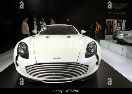 The Aston Martin One-77 is seen on display at the 14th Shanghai International Automobile Industry Exhibition, known as Auto Shanghai 2011, at the Shan Stock Photo