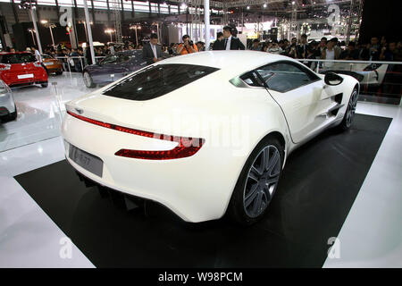 The Aston Martin One-77 is seen on display at the 14th Shanghai International Automobile Industry Exhibition, known as Auto Shanghai 2011, at the Shan Stock Photo