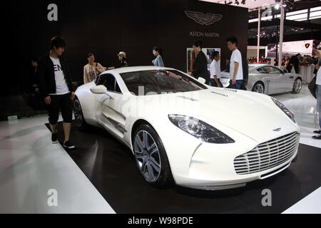 The Aston Martin One-77 is seen on display at the 14th Shanghai International Automobile Industry Exhibition, known as Auto Shanghai 2011, at the Shan Stock Photo