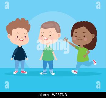 Kids playing and smiling cartoons Stock Vector