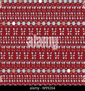 seamless vector christmas pattern with stripes of abstract shapes on red background Stock Vector