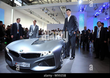 Chinese basketball superstar Yao Ming is pictured at the booth of