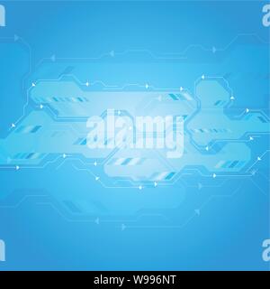 Bright blue abstract circuit board chip technology background. Vector design Stock Vector