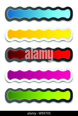 Abstract bright wavy stickers design set. Vector illustration Stock Vector