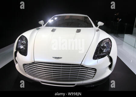 The Aston Martin One-77 is seen on display at the 14th Shanghai International Automobile Industry Exhibition, known as Auto Shanghai 2011, at the Shan Stock Photo