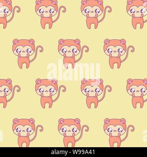 pattern of cute monkeys baby animals kawaii style vector illustration design Stock Vector