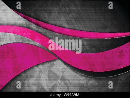 Grunge wavy corporate contrast pink and dark grey texture background. Vector illustration Stock Vector