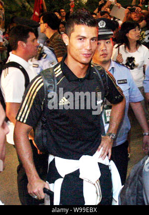 Cristiano Ronaldo of Real Madrid is pictured at the Guangzhou Baiyun International Airport in Guangzhou city, south Chinas Guangdong province, 31 July Stock Photo