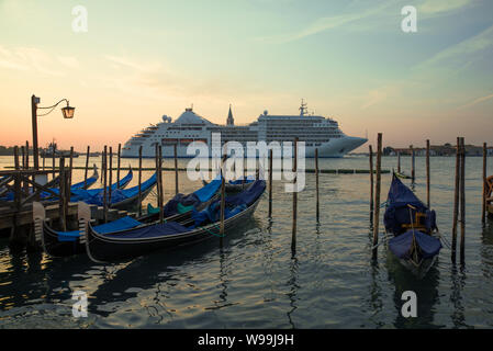VENICE, ITALY - SEPTEMBER 27, 2017: Cruise ship in the Venetian lagoon on an early September morning Stock Photo