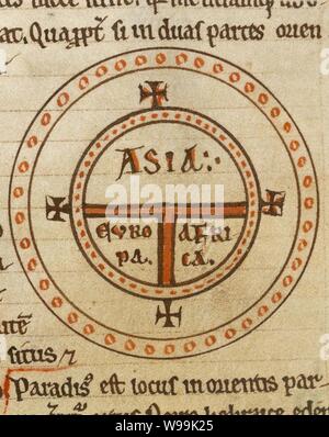 Diagrammatic T-O world map - 12th century. Stock Photo