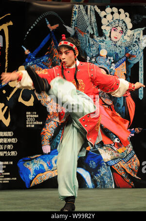 --File--A player dressed in the costume of sheng, one of the 4 main characters in Beijing Opera, performs in a theater in Taipei, Taiwan, 19 April 201 Stock Photo