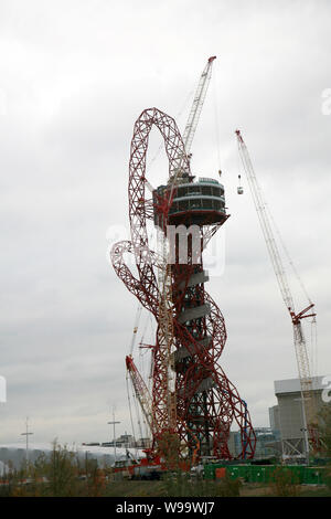 The 150-meter-high ArcelorMittal Orbit is under construction in the Olympic Park in Stratford, London, UK, 31 October 2011.   Double Olympic champion Stock Photo