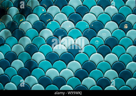 vintage blue wave tiles Stock Photo