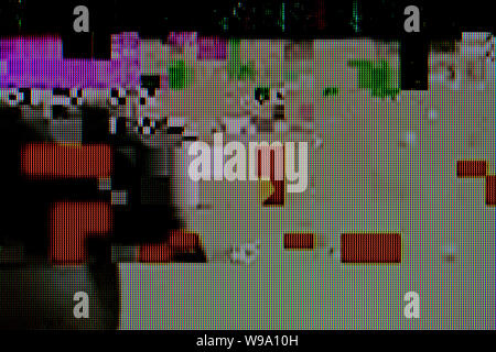 Photography of damaged television signal, digital pixel noise glitch Stock Photo