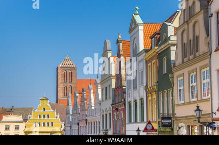 Colorful historic facades at the market square of Wismar, Germany Stock Photo