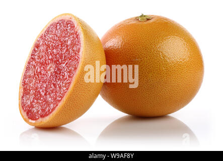 Whole and slice grapefruits isolated on white background Stock Photo