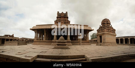 Panoramic view of Ruined Sri Krishna temple in Hampi, India. Stock Photo