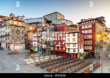 Colorful houses of Ribeira Square located in the historical center of Porto, Portugal Stock Photo