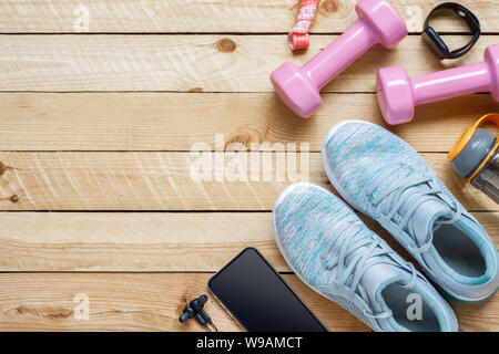 Set of sports accessories for fitness concept with exercise