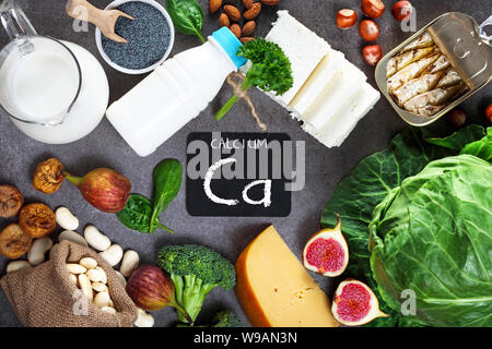 Foods rich in calcium. Healthy diet. Top view Stock Photo