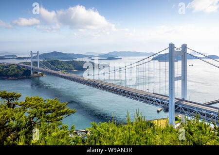 Seto Ohashi Bridge from Mt.Washu lookout in Kurashiki City, Okayama, Japan Stock Photo