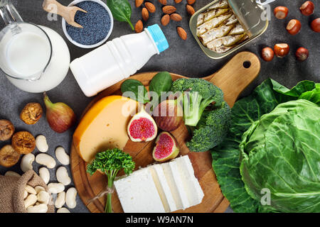 Foods rich in calcium. Healthy diet. Top view Stock Photo