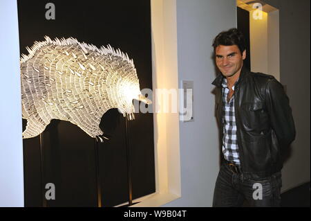 Swiss tennis player Roger Federer is seen at Australian Pavilion at Expo park in Shanghai, China, October 10, 2010. Stock Photo