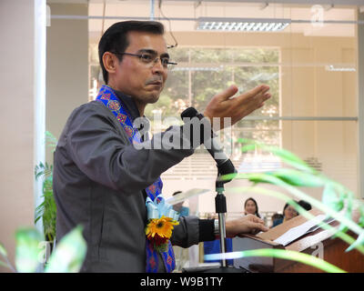 Manila, Philippines. 1st Jan, 2012. Mayor, Francisco ''Isko Moreno'' Domagoso speaks while making a gesture during the 132nd Anniversary.Manila Mayor, Francisco ''Isko Moreno'' Domagoso, graced the 132nd Anniversary and the unveiling of the newly retrofitted building of the Philippines' National Library. Credit: Josefiel Rivera/SOPA Images/ZUMA Wire/Alamy Live News Stock Photo