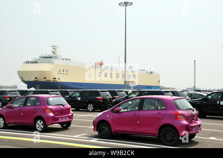 --FILE--Toyota cars to be shipped for export are parked at Nansha Automotive Terminal of Guangzhou Port in Guangzhou city, south Chinas Guangdong prov Stock Photo