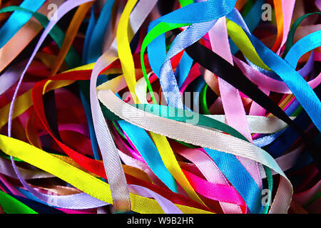 multi-colored ribbons for sewing, needlework from fabric Stock Photo