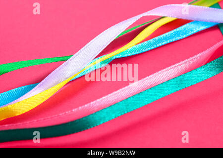 multi-colored ribbons for sewing, needlework from fabric Stock Photo