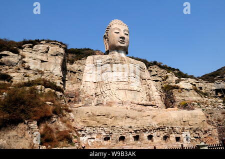 --FILE--View of the Mengshan Buddha on the Mengshan Mountain in Taiyuan city, northwest Chinas Shanxi province, 24 October 2009.   The Chinese governm Stock Photo