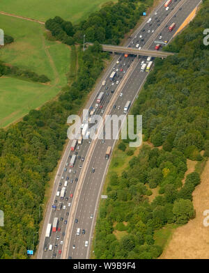 An aerial view of heavy traffic on the M25, Essex, South East England, UK Stock Photo