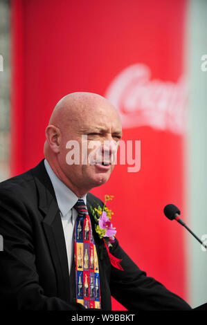 Clive Saffery, CEO of China operations of Swire Beverages Ltd., speaks during the opening ceremony of the bottling plant of Swire Coca-Cola Beverages Stock Photo