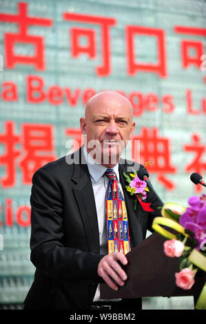 Clive Saffery, CEO of China operations of Swire Beverages Ltd., speaks during the opening ceremony of the bottling plant of Swire Coca-Cola Beverages Stock Photo