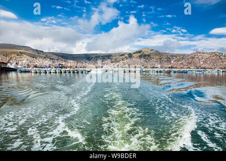 Panoramic view on Puno from Titicaca lake, Peru Stock Photo