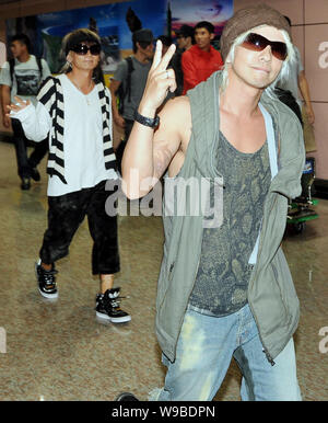 HYDE, front and K.A.Z of Japanese rock band VAMPS arrive at the 