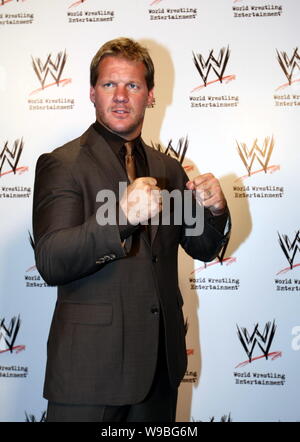 WWE (World Wrestling Entertainment) professional wrestler Chris Jericho poses at a press conference of the first WWE Live Tour in Expo Park in Shangha Stock Photo