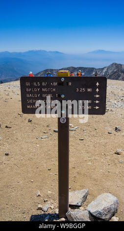 Marker, signage on top of Mount Baldy, California, USA Stock Photo