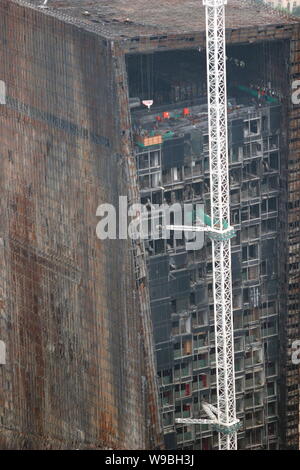 View of the new headquarters for China Central Television (CCTV) under reconstruction in Beijing, China, September 3, 2010.   Reconstruction work on t Stock Photo