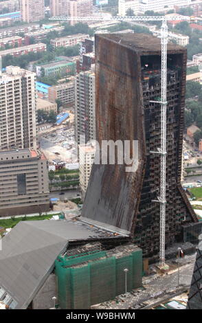View of the new headquarters for China Central Television (CCTV) under reconstruction in Beijing, China, September 3, 2010.   Reconstruction work on t Stock Photo