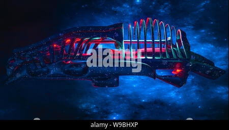 Spaceship with galaxy background futuristic spaceship Alien spaceship advanced species UFO concept 3d rendering Stock Photo