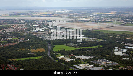 aerial view of of Runcorn & the River Mersey, Cheshire, UK Stock Photo