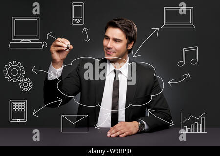 Businessman with cloud computing and connectivity concept Stock Photo