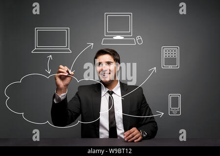 Businessman with cloud computing and connectivity concept Stock Photo