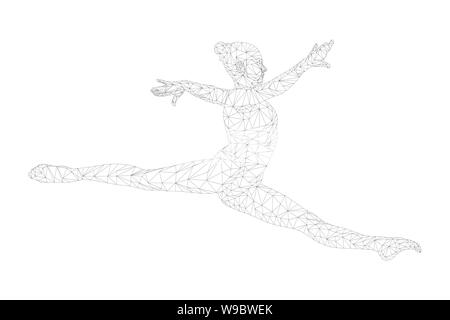 split jump woman gymnast in gymnastics. polygonal wireframe Stock Photo