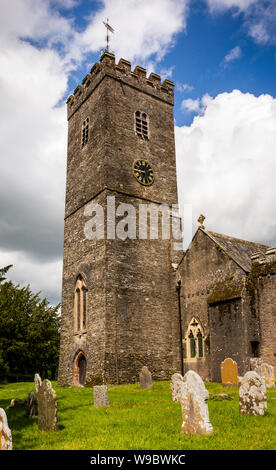 UK, England, Devon, Staverton, St Paul de Leon Church with landmark 75 foot tall, narrow tower Stock Photo