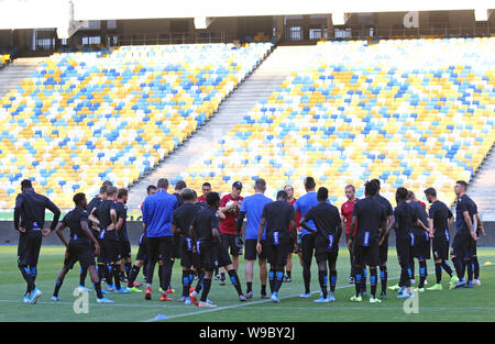 Kyiv, Ukraine. 12th August, 2019. Open training session of Club Brugge Football team before the UEFA Champions League 3rd qualifying round game against FC Dynamo Kyiv at NSC Olimpiyskyi stadium in Kyiv, Ukraine. Credit: Oleksandr Prykhodko/Alamy Live News Stock Photo