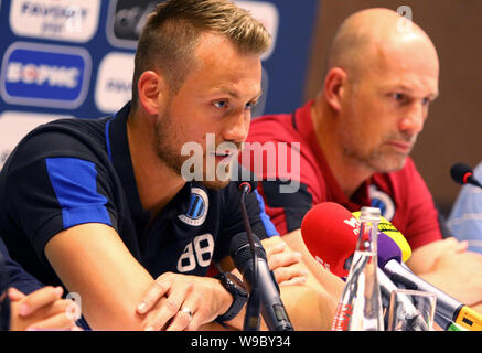 Kyiv, Ukraine. 12th August, 2019. Club Brugge goalkeeper Simon Mignolet during the press-conference before the UEFA Champions League 3rd qualifying round game against FC Dynamo Kyiv at NSC Olimpiyskyi stadium in Kyiv, Ukraine. Credit: Oleksandr Prykhodko/Alamy Live News Stock Photo